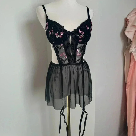 NEW Fairycore coquette goth  lingerie dress floral whimsy - Picture 2 of 7